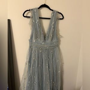 blue snowflake prom dress